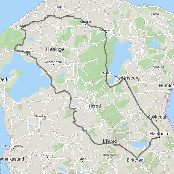 Map miniature of "Seaside Loop" cycling inspiration in Hovedstaden, Denmark. Generated by Tarmacs.app cycling route planner