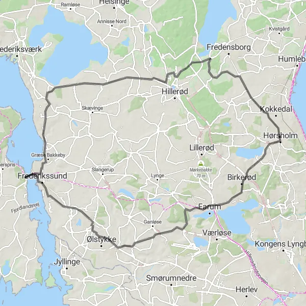 Map miniature of "Lake Adventure" cycling inspiration in Hovedstaden, Denmark. Generated by Tarmacs.app cycling route planner