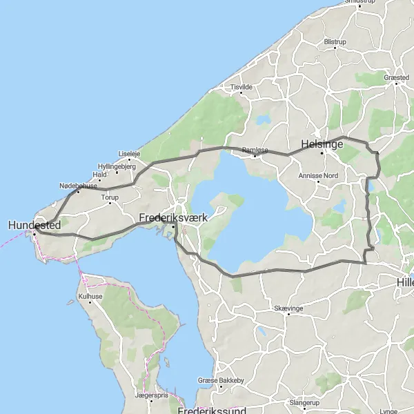 Map miniature of "Panoramic Road Loop" cycling inspiration in Hovedstaden, Denmark. Generated by Tarmacs.app cycling route planner