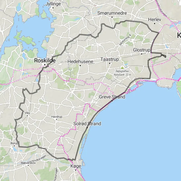 Map miniature of "Ishøj Coastal Ride" cycling inspiration in Hovedstaden, Denmark. Generated by Tarmacs.app cycling route planner