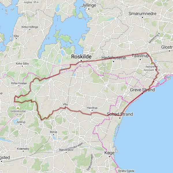 Map miniature of "Gravel Adventure in Hedehusene" cycling inspiration in Hovedstaden, Denmark. Generated by Tarmacs.app cycling route planner