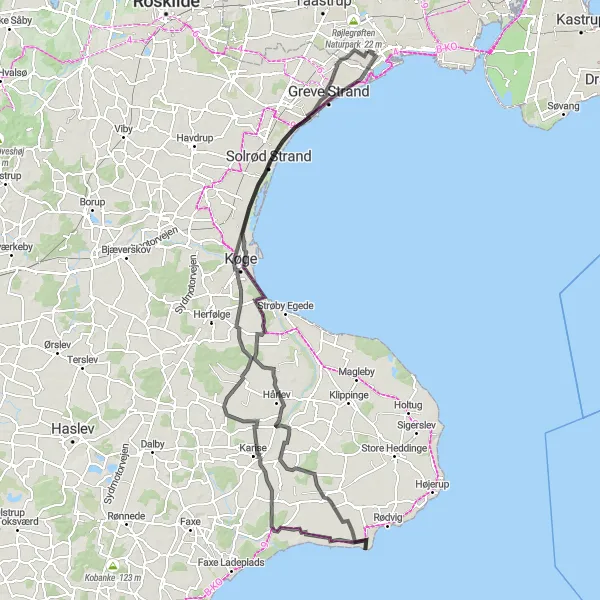 Map miniature of "The Coastal Ride" cycling inspiration in Hovedstaden, Denmark. Generated by Tarmacs.app cycling route planner