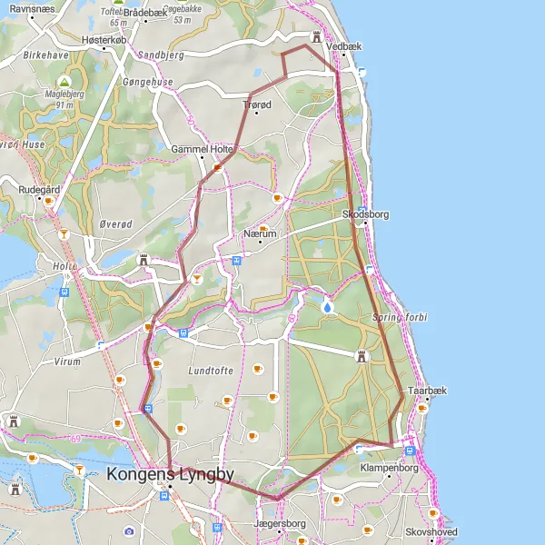 Map miniature of "Coastal Escape" cycling inspiration in Hovedstaden, Denmark. Generated by Tarmacs.app cycling route planner