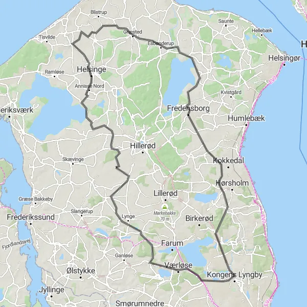 Map miniature of "Høsterkøb Challenge" cycling inspiration in Hovedstaden, Denmark. Generated by Tarmacs.app cycling route planner