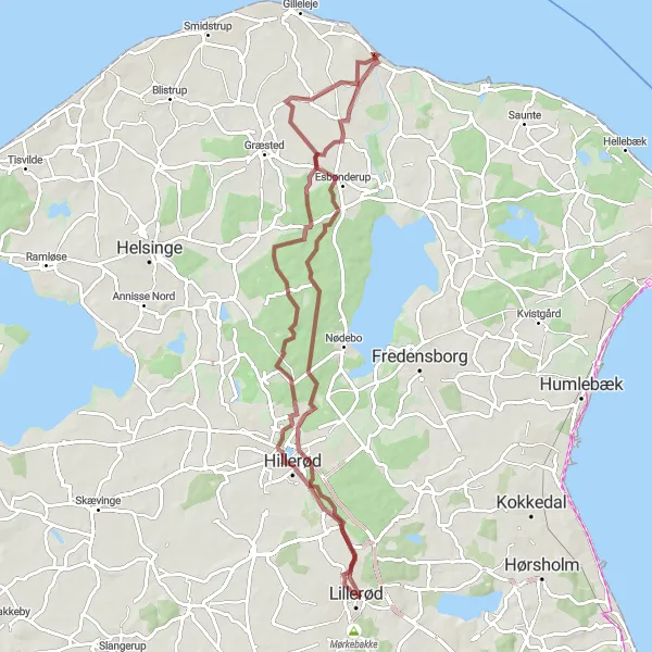 Map miniature of "Historical Gravel Trail" cycling inspiration in Hovedstaden, Denmark. Generated by Tarmacs.app cycling route planner