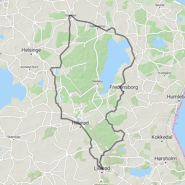 Map miniature of "Scenic Road Trip" cycling inspiration in Hovedstaden, Denmark. Generated by Tarmacs.app cycling route planner