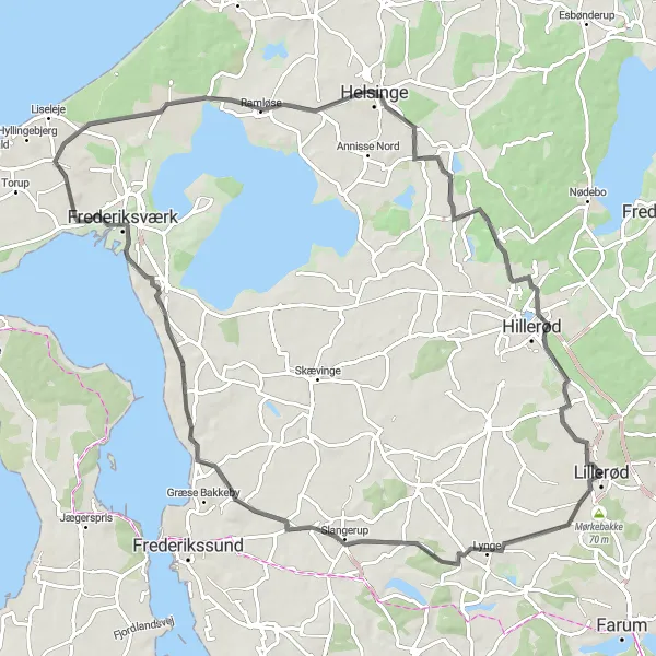 Map miniature of "Zealand's Countryside Delight" cycling inspiration in Hovedstaden, Denmark. Generated by Tarmacs.app cycling route planner