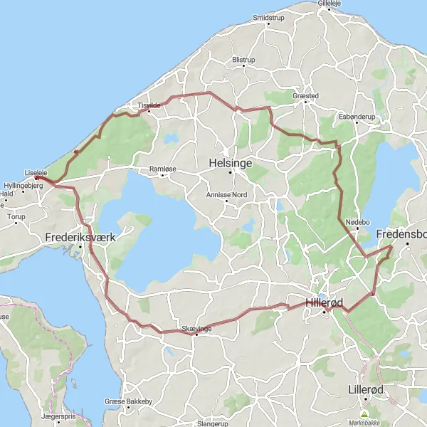 Map miniature of "The Gravel Adventure" cycling inspiration in Hovedstaden, Denmark. Generated by Tarmacs.app cycling route planner