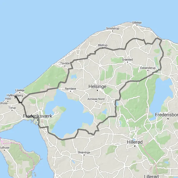 Map miniature of "Northern Zealand Tour" cycling inspiration in Hovedstaden, Denmark. Generated by Tarmacs.app cycling route planner