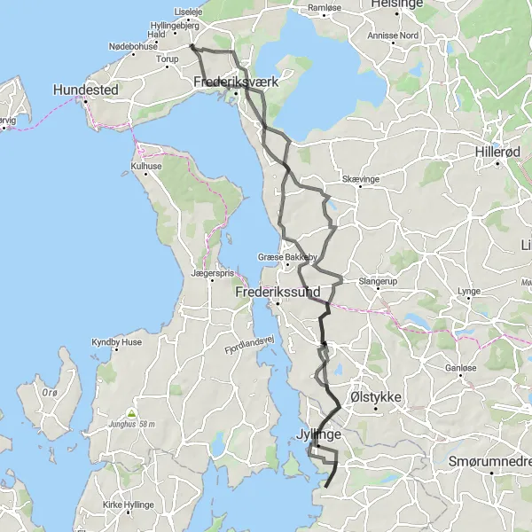 Map miniature of "Coastal Serenity Ride" cycling inspiration in Hovedstaden, Denmark. Generated by Tarmacs.app cycling route planner