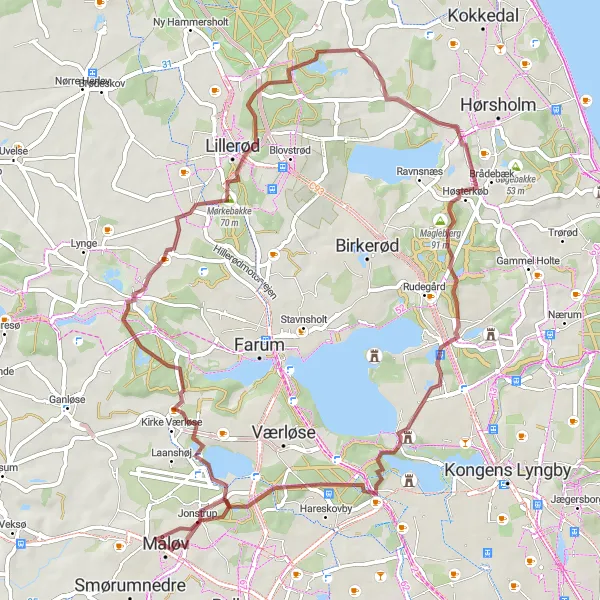 Map miniature of "Nature and Scenic Gravel Adventure" cycling inspiration in Hovedstaden, Denmark. Generated by Tarmacs.app cycling route planner