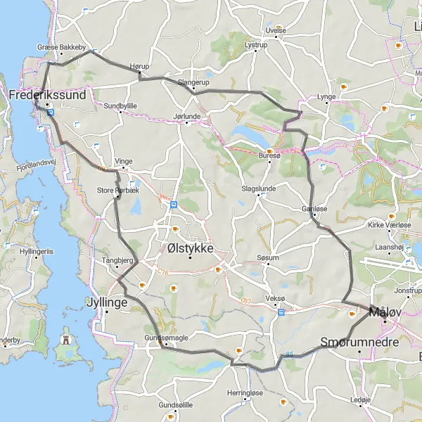 Map miniature of "Historic Landmarks and Nature Road Cycling" cycling inspiration in Hovedstaden, Denmark. Generated by Tarmacs.app cycling route planner