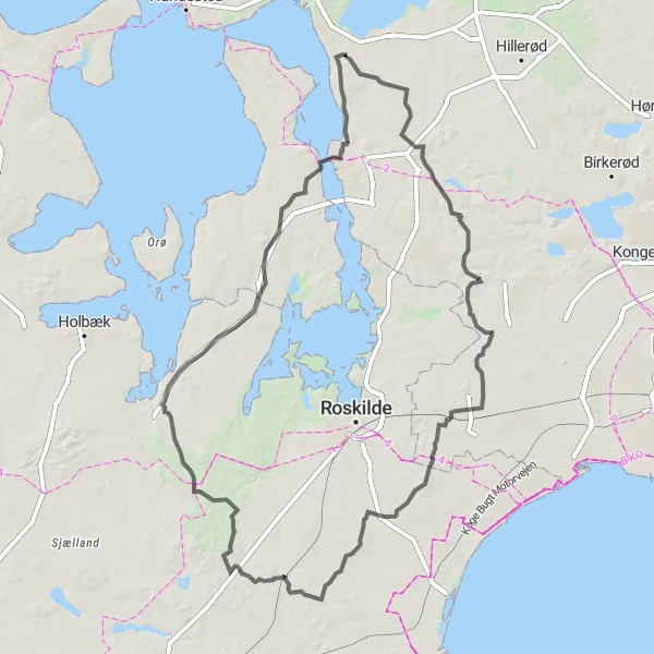 Map miniature of "The Snoldelev Circuit" cycling inspiration in Hovedstaden, Denmark. Generated by Tarmacs.app cycling route planner