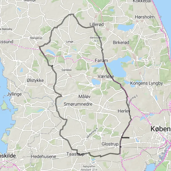 Map miniature of "Cultural Delights of Brøndby" cycling inspiration in Hovedstaden, Denmark. Generated by Tarmacs.app cycling route planner