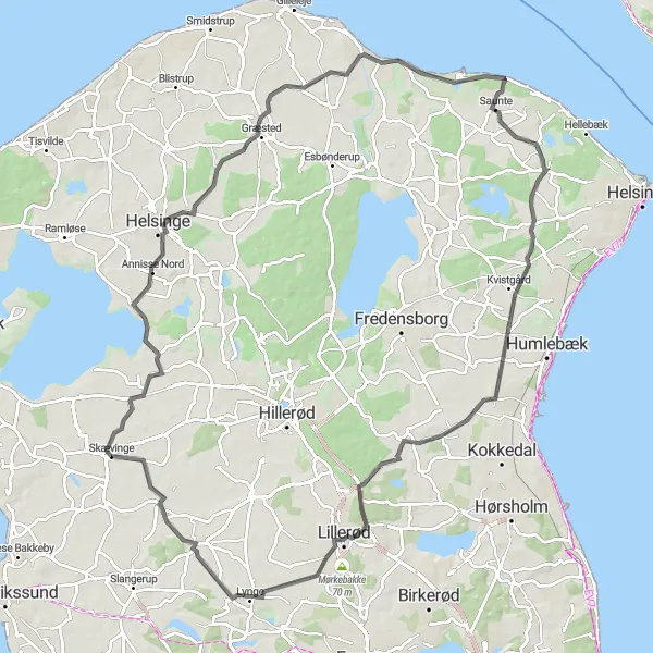 Map miniature of "Gurre Loop" cycling inspiration in Hovedstaden, Denmark. Generated by Tarmacs.app cycling route planner