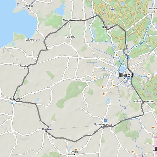 Map miniature of "Fruebjerg and Skansebakken Adventure" cycling inspiration in Hovedstaden, Denmark. Generated by Tarmacs.app cycling route planner