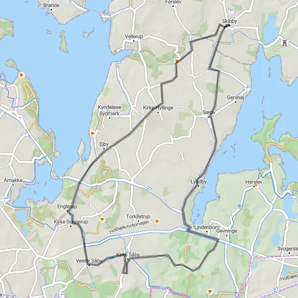 Map miniature of "Lyndby Loop" cycling inspiration in Hovedstaden, Denmark. Generated by Tarmacs.app cycling route planner