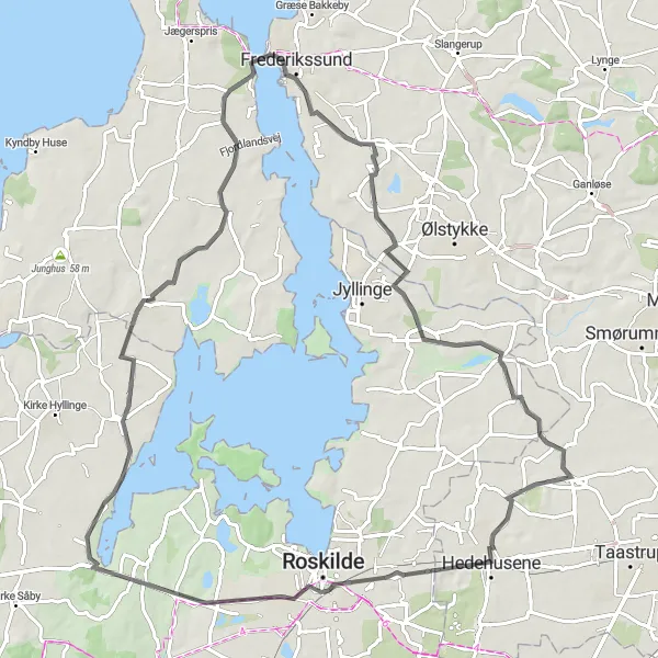 Map miniature of "Skuldelev Circuit" cycling inspiration in Hovedstaden, Denmark. Generated by Tarmacs.app cycling route planner