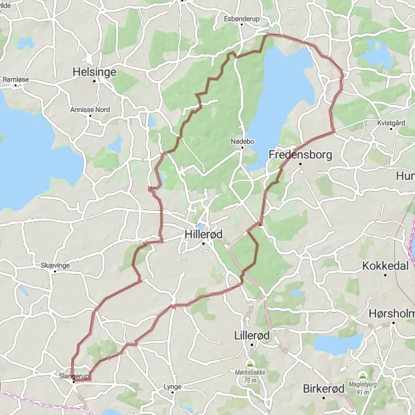 Map miniature of "Gravel Adventure and Nature Expedition" cycling inspiration in Hovedstaden, Denmark. Generated by Tarmacs.app cycling route planner