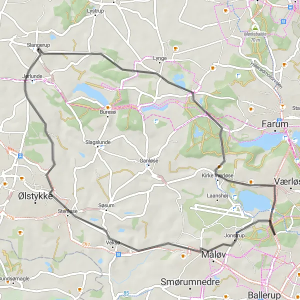 Map miniature of "Scenic Slangerup Loop" cycling inspiration in Hovedstaden, Denmark. Generated by Tarmacs.app cycling route planner