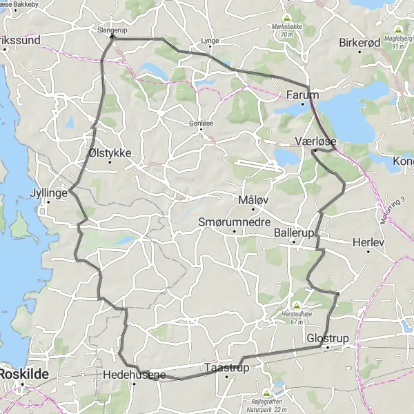 Map miniature of "Farum Loop" cycling inspiration in Hovedstaden, Denmark. Generated by Tarmacs.app cycling route planner