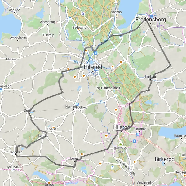 Map miniature of "Gørløse Loop" cycling inspiration in Hovedstaden, Denmark. Generated by Tarmacs.app cycling route planner