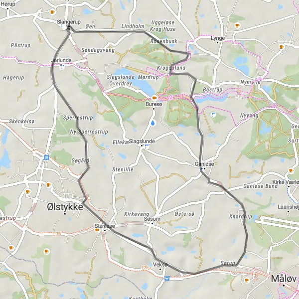 Map miniature of "Stenløse Scenic Route" cycling inspiration in Hovedstaden, Denmark. Generated by Tarmacs.app cycling route planner