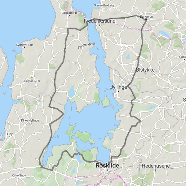 Map miniature of "Frederikssund Coastal Ride" cycling inspiration in Hovedstaden, Denmark. Generated by Tarmacs.app cycling route planner