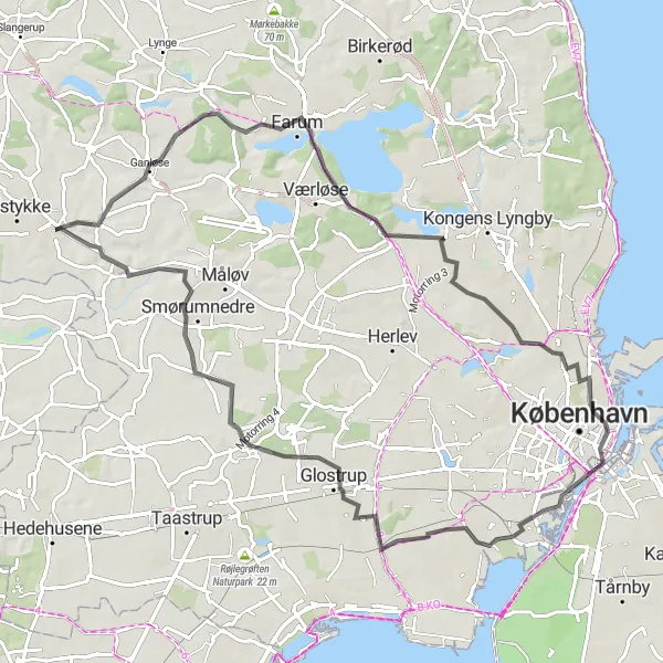 Map miniature of "Farum Exploration" cycling inspiration in Hovedstaden, Denmark. Generated by Tarmacs.app cycling route planner