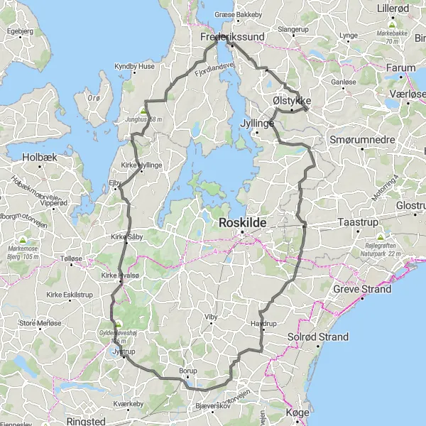 Map miniature of "Discovering Northern Suburbs" cycling inspiration in Hovedstaden, Denmark. Generated by Tarmacs.app cycling route planner