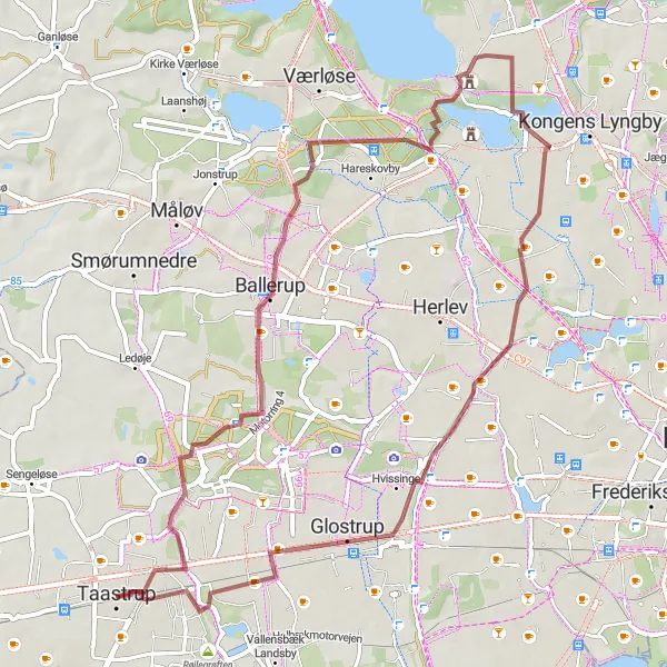 Map miniature of "Picturesque Gravel Tour" cycling inspiration in Hovedstaden, Denmark. Generated by Tarmacs.app cycling route planner