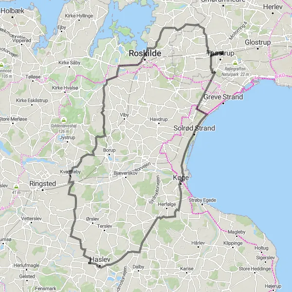 Map miniature of "Scenic Road Adventure" cycling inspiration in Hovedstaden, Denmark. Generated by Tarmacs.app cycling route planner