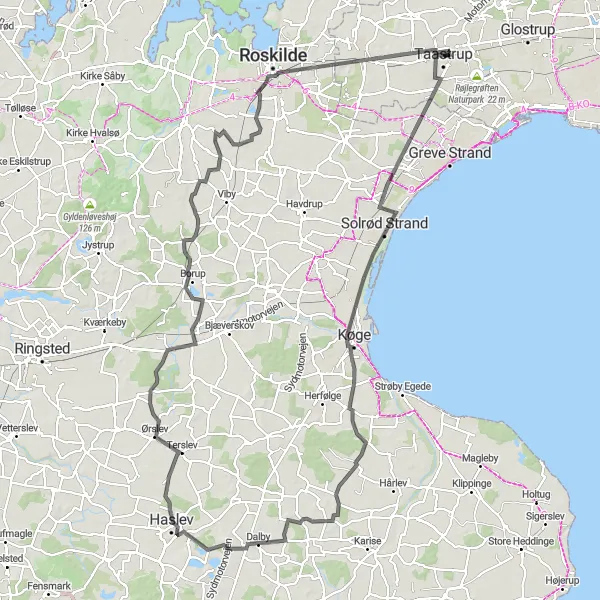 Map miniature of "Scenic Road Tour" cycling inspiration in Hovedstaden, Denmark. Generated by Tarmacs.app cycling route planner