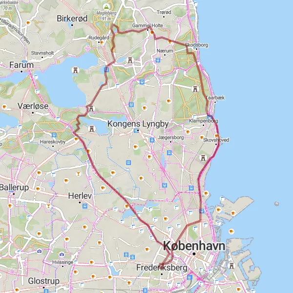Map miniature of "Valby to Valby Loop" cycling inspiration in Hovedstaden, Denmark. Generated by Tarmacs.app cycling route planner