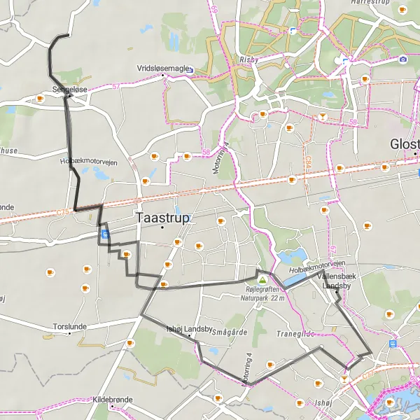 Map miniature of "Vallensbæk Nature Park Loop" cycling inspiration in Hovedstaden, Denmark. Generated by Tarmacs.app cycling route planner