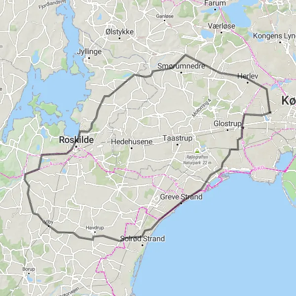 Map miniature of "Historical Landmarks and Coastal Scenery" cycling inspiration in Hovedstaden, Denmark. Generated by Tarmacs.app cycling route planner