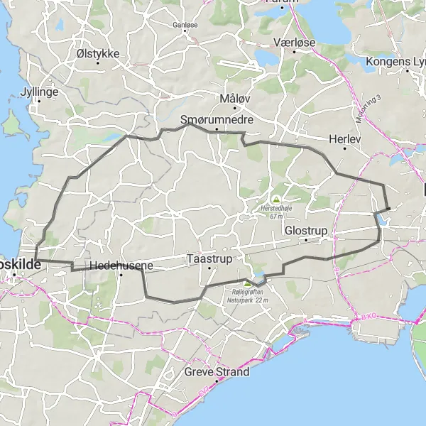 Map miniature of "Nature Reserves and Hidden Gems" cycling inspiration in Hovedstaden, Denmark. Generated by Tarmacs.app cycling route planner