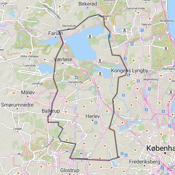 Map miniature of "Lyngby Roundtrip" cycling inspiration in Hovedstaden, Denmark. Generated by Tarmacs.app cycling route planner