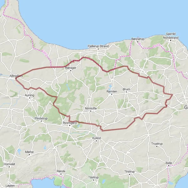 Map miniature of "The Gravel Adventure" cycling inspiration in Midtjylland, Denmark. Generated by Tarmacs.app cycling route planner
