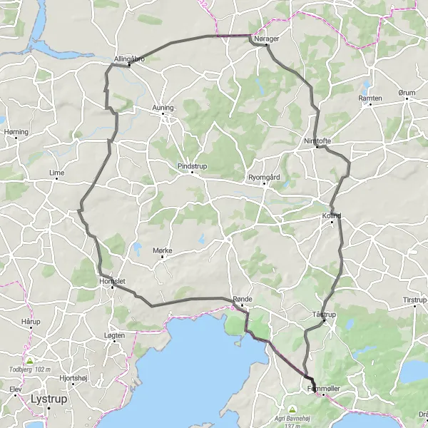 Map miniature of "Challenging Hills and Scenic Landscapes" cycling inspiration in Midtjylland, Denmark. Generated by Tarmacs.app cycling route planner