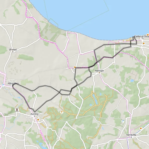 Map miniature of "The Countryside Loop" cycling inspiration in Midtjylland, Denmark. Generated by Tarmacs.app cycling route planner