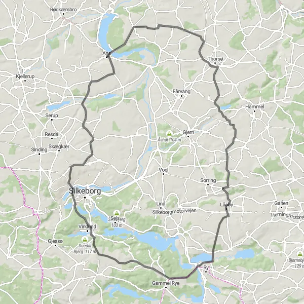 Map miniature of "Sahl and Beyond" cycling inspiration in Midtjylland, Denmark. Generated by Tarmacs.app cycling route planner