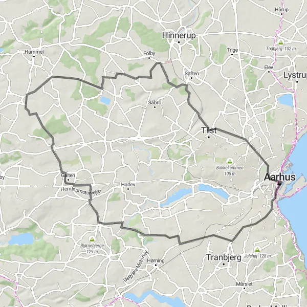 Map miniature of "The Marselisborg Loop" cycling inspiration in Midtjylland, Denmark. Generated by Tarmacs.app cycling route planner