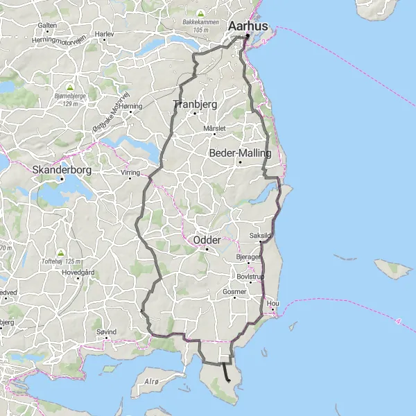 Map miniature of "Exploring Scenic Paths" cycling inspiration in Midtjylland, Denmark. Generated by Tarmacs.app cycling route planner