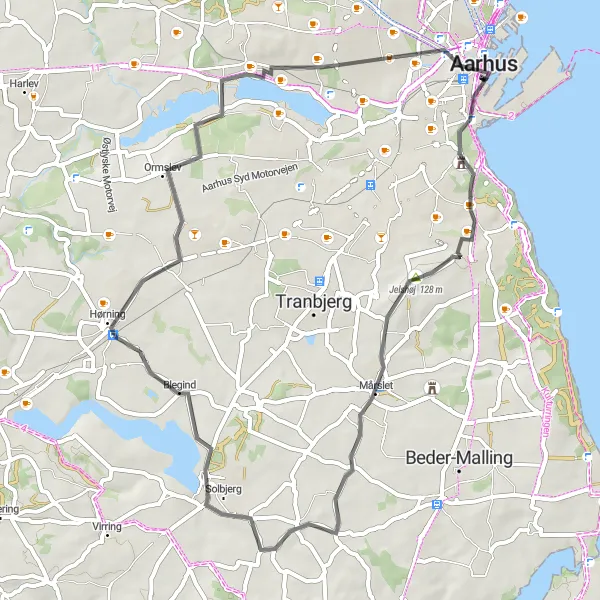 Map miniature of "The Jelshøj Adventure" cycling inspiration in Midtjylland, Denmark. Generated by Tarmacs.app cycling route planner