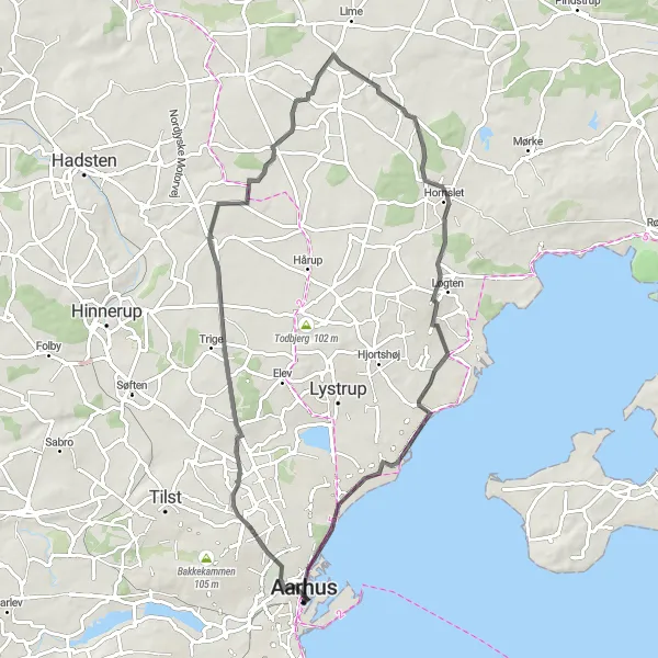 Map miniature of "Charming Landscapes and Urban Marvels" cycling inspiration in Midtjylland, Denmark. Generated by Tarmacs.app cycling route planner