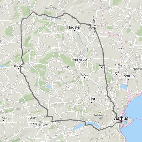 Map miniature of "Breath-Taking Views and Local Gems" cycling inspiration in Midtjylland, Denmark. Generated by Tarmacs.app cycling route planner