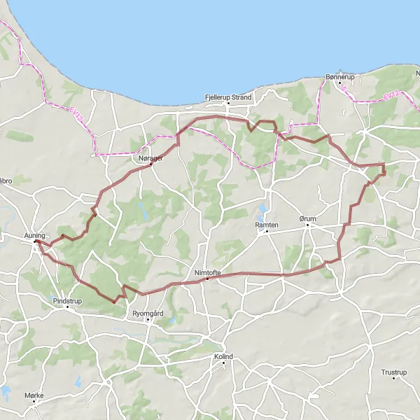 Map miniature of "Gravel Adventure: Journey to Nimtofte" cycling inspiration in Midtjylland, Denmark. Generated by Tarmacs.app cycling route planner