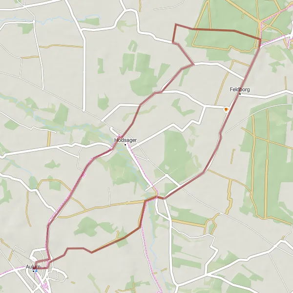 Map miniature of "Scenic Gravel Ride near Avlum" cycling inspiration in Midtjylland, Denmark. Generated by Tarmacs.app cycling route planner