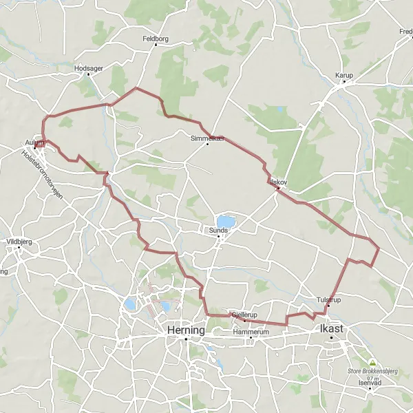 Map miniature of "Avlum to Simmelkær and Gjellerup" cycling inspiration in Midtjylland, Denmark. Generated by Tarmacs.app cycling route planner